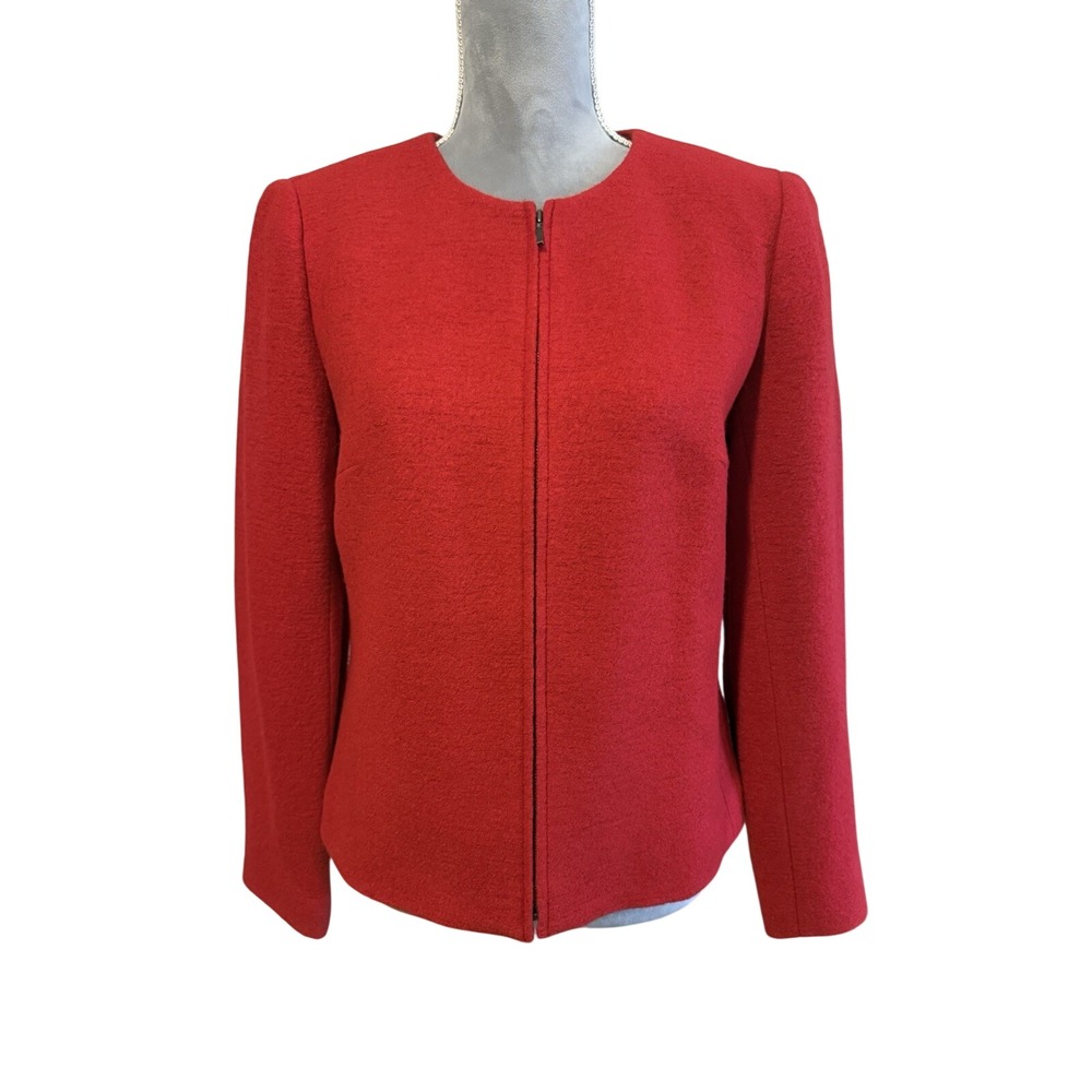 Talbots Size 8 Red Boiled‎ Wool Full Zip Cropped Blazer Jacket Sweater Christmas